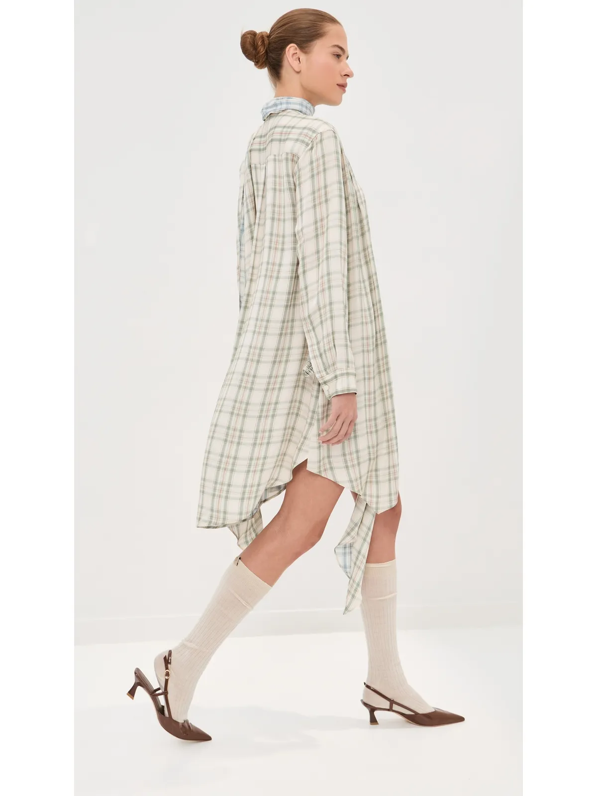 Acne Studios チェック柄チュニックドレス グリーン/ブルー - 画像4