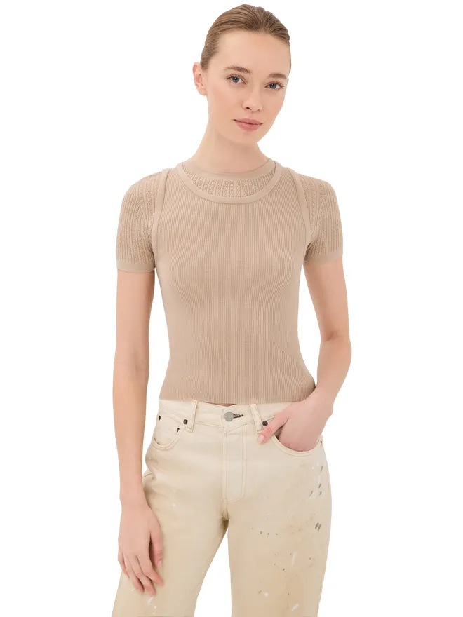 Acne Studios Acne Studios 薄手リブ編みTシャツ ベージュの商品画像
