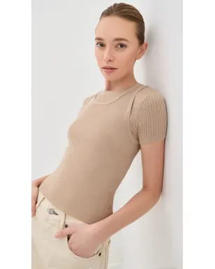 Acne Studios 薄手リブ編みTシャツ ベージュ - サムネイル2