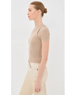 Acne Studios 薄手リブ編みTシャツ ベージュ - サムネイル4