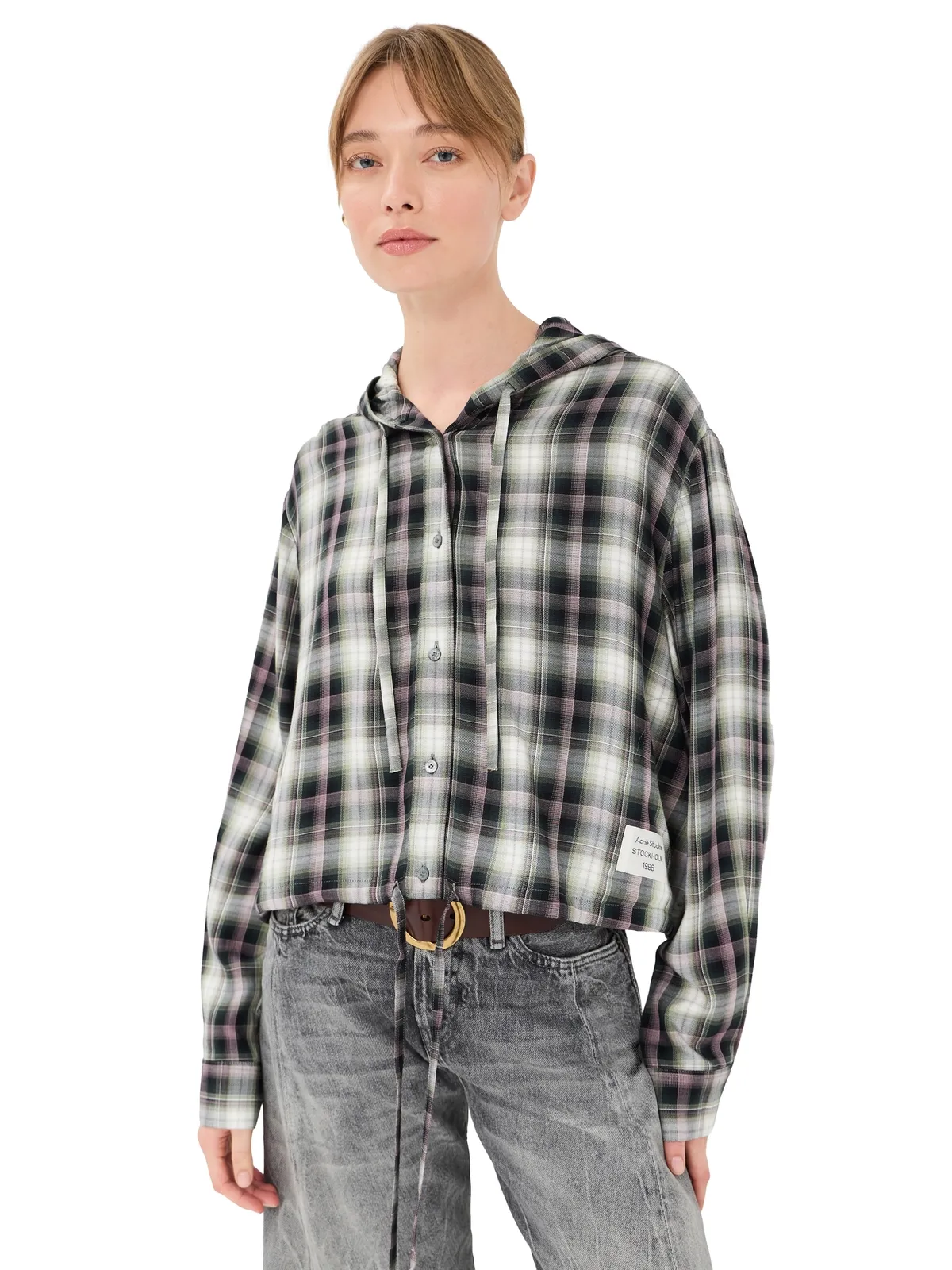 Acne Studios フランネルフーデッドトップ ブラック/グリーン - 画像1
