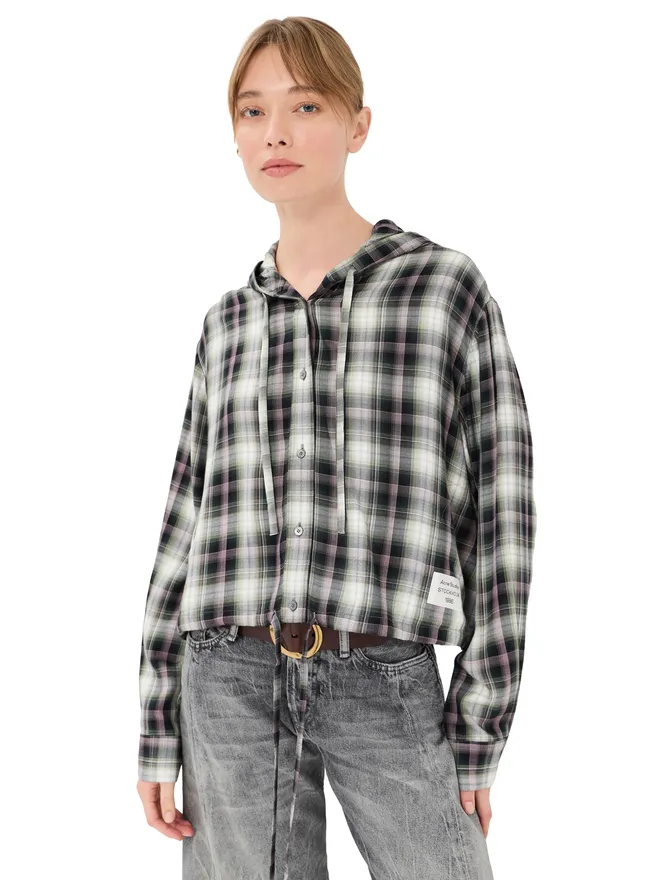 Acne Studios Acne Studios フランネルフーデッドトップ ブラック/グリーンの商品画像