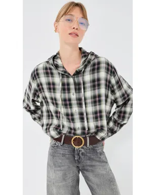 Acne Studios フランネルフーデッドトップ ブラック/グリーン - サムネイル2