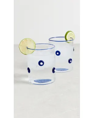 Jonathan Adler ボックスド・ドッティ ロックスグラス ブルー - サムネイル3