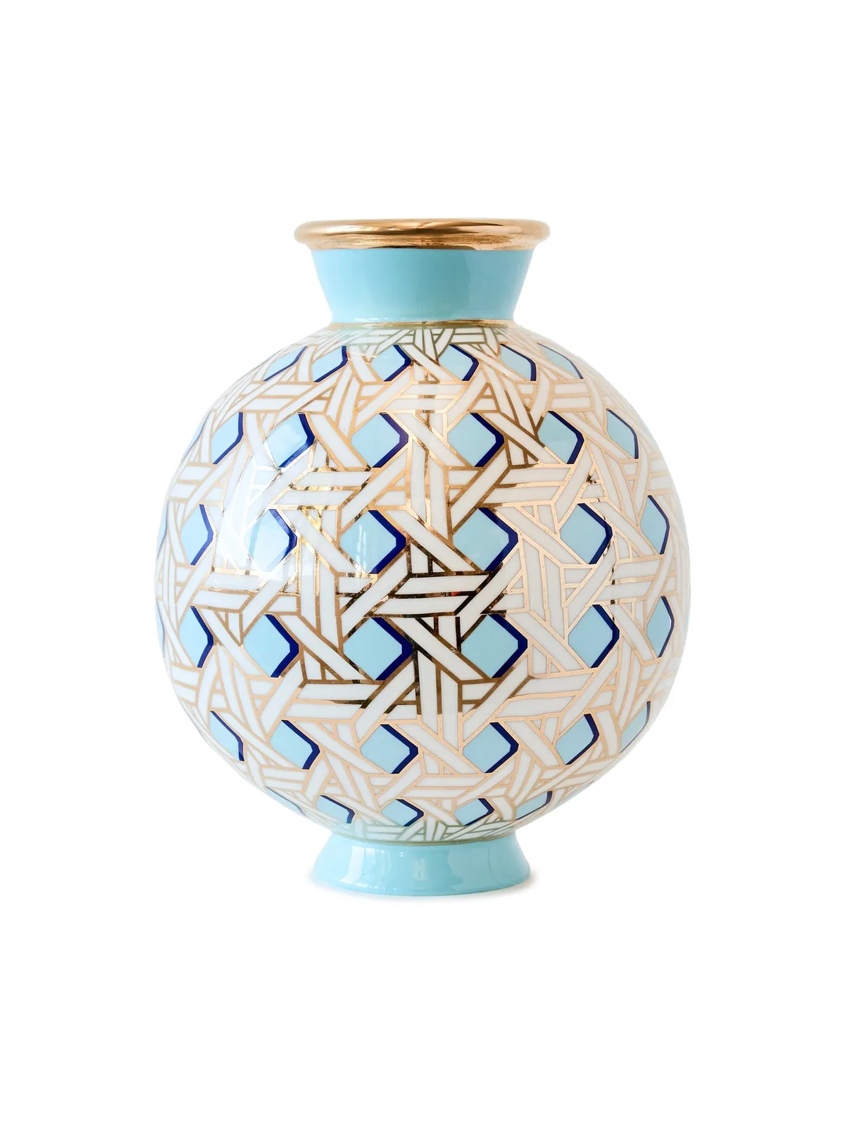 Jonathan Adler バスケットウェーブ ラウンド花瓶 ブルー - 画像1