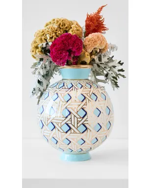 Jonathan Adler バスケットウェーブ ラウンド花瓶 ブルー - サムネイル2