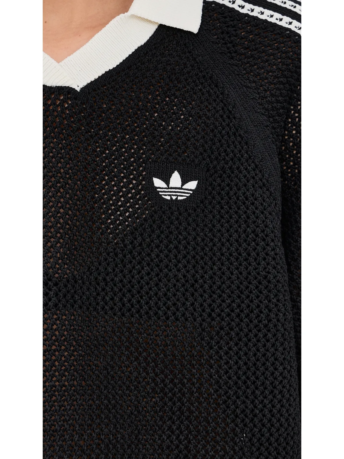 adidas クロシェ編みポロシャツ ブラック XS - 画像6