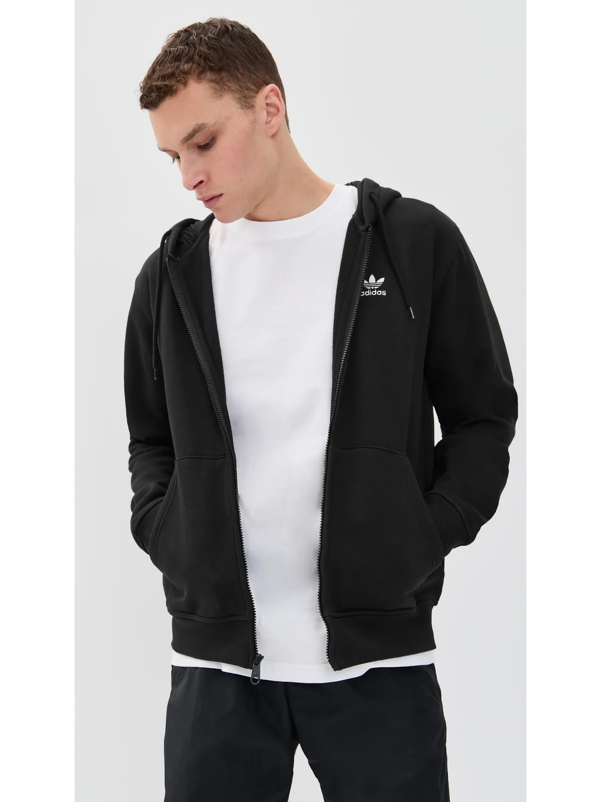 adidas トレフォイル エッセンシャルズ フルジップフーディー ブラック M - 画像2