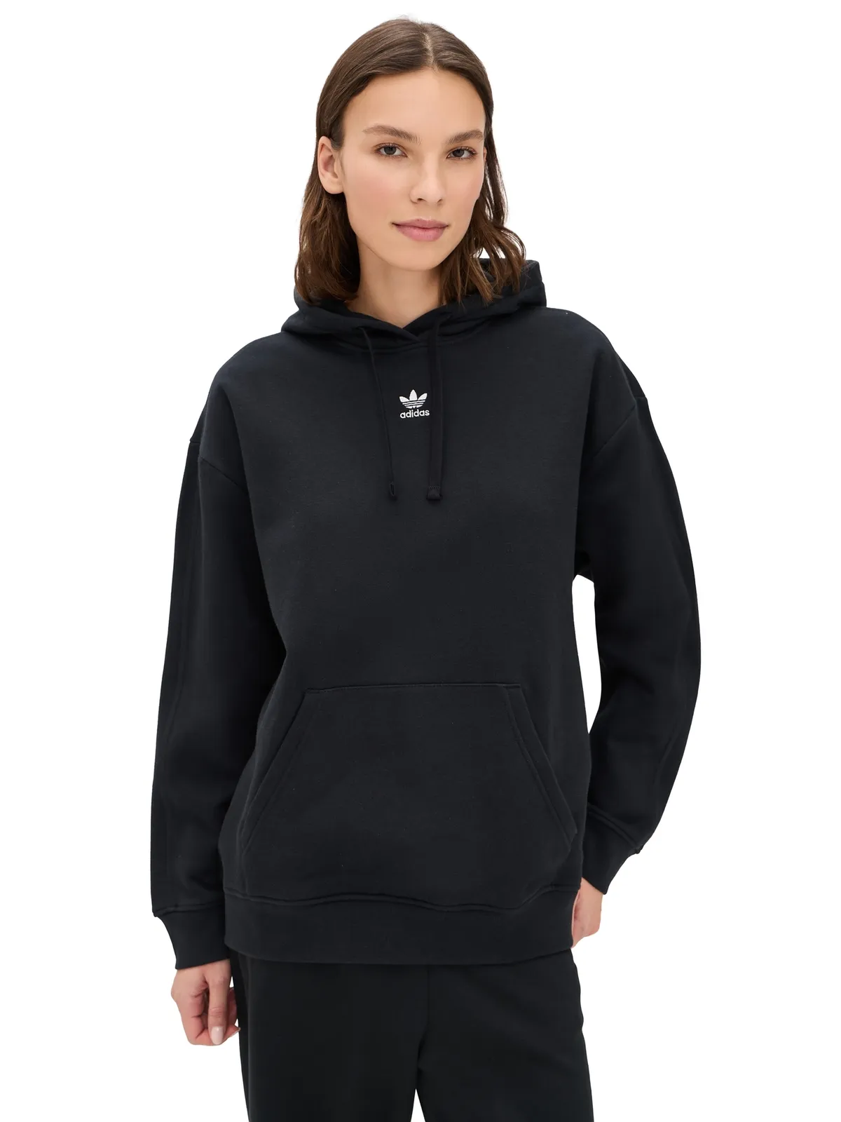 adidas ビンテージ エッセンシャルズ オーバーサイズ フリース フーディ ブラック M - 画像1