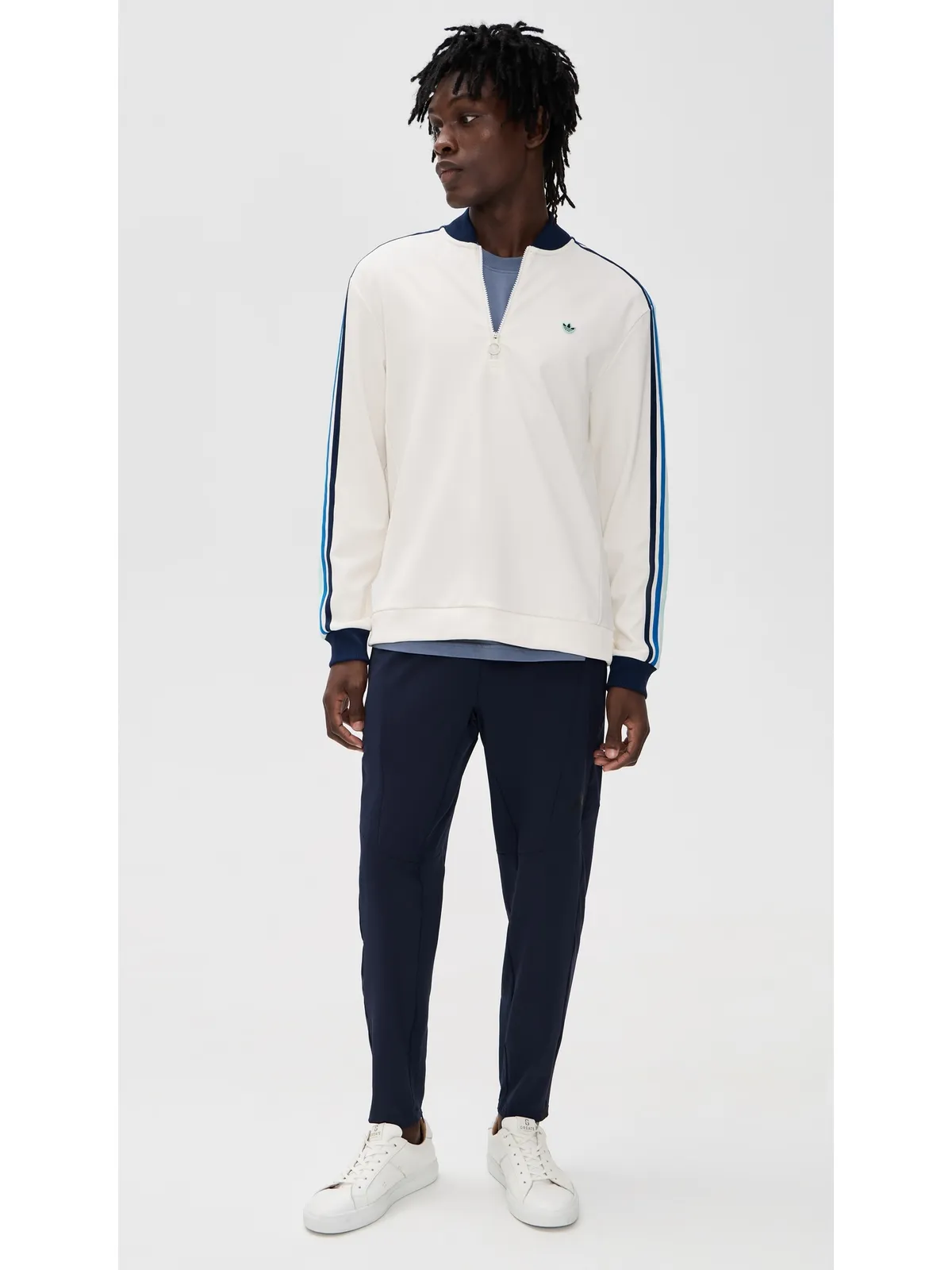 Adidas Golf オリジナルス 3ストライプ 1/4ジップ チャークホワイト/ナイトインディゴ メンズ - 画像5