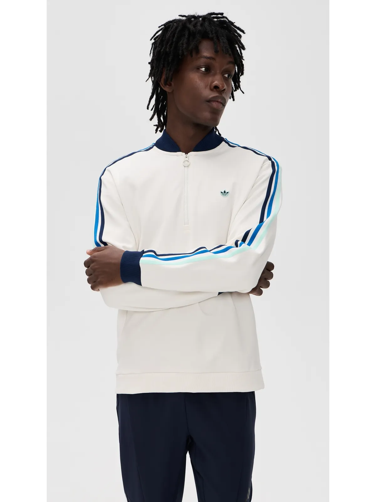Adidas Golf オリジナルス 3ストライプ 1/4ジップ チャークホワイト/ナイトインディゴ メンズ - 画像2