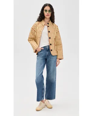 Avec Les Filles ボックスキルテッドジャケット（パッチポケット付き、Butter/Natural Stripe） - サムネイル5