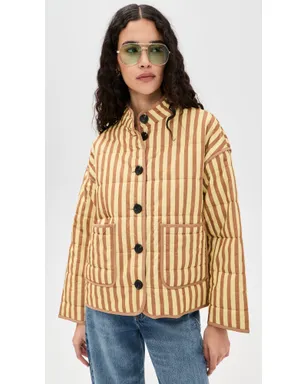 Avec Les Filles ボックスキルテッドジャケット（パッチポケット付き、Butter/Natural Stripe） - サムネイル2