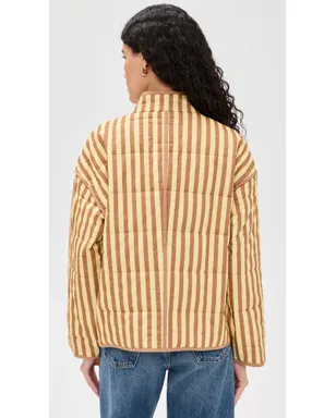 Avec Les Filles ボックスキルテッドジャケット（パッチポケット付き、Butter/Natural Stripe） - サムネイル3