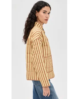 Avec Les Filles ボックスキルテッドジャケット（パッチポケット付き、Butter/Natural Stripe） - サムネイル4
