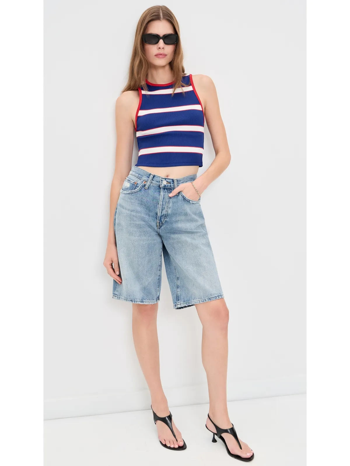 ALICE + OLIVIA Andre Fitted Cropped Tank Glamour Stripe - 画像5
