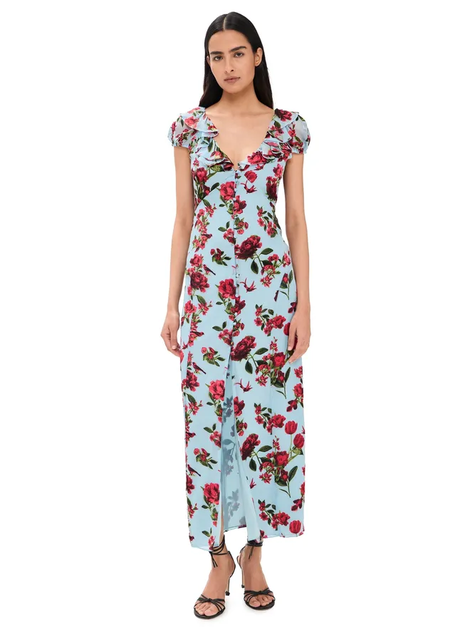 Alice + Olivia ALICE + OLIVIA ターラ 半袖フリル付き 深いVネック スリップドレスの商品画像