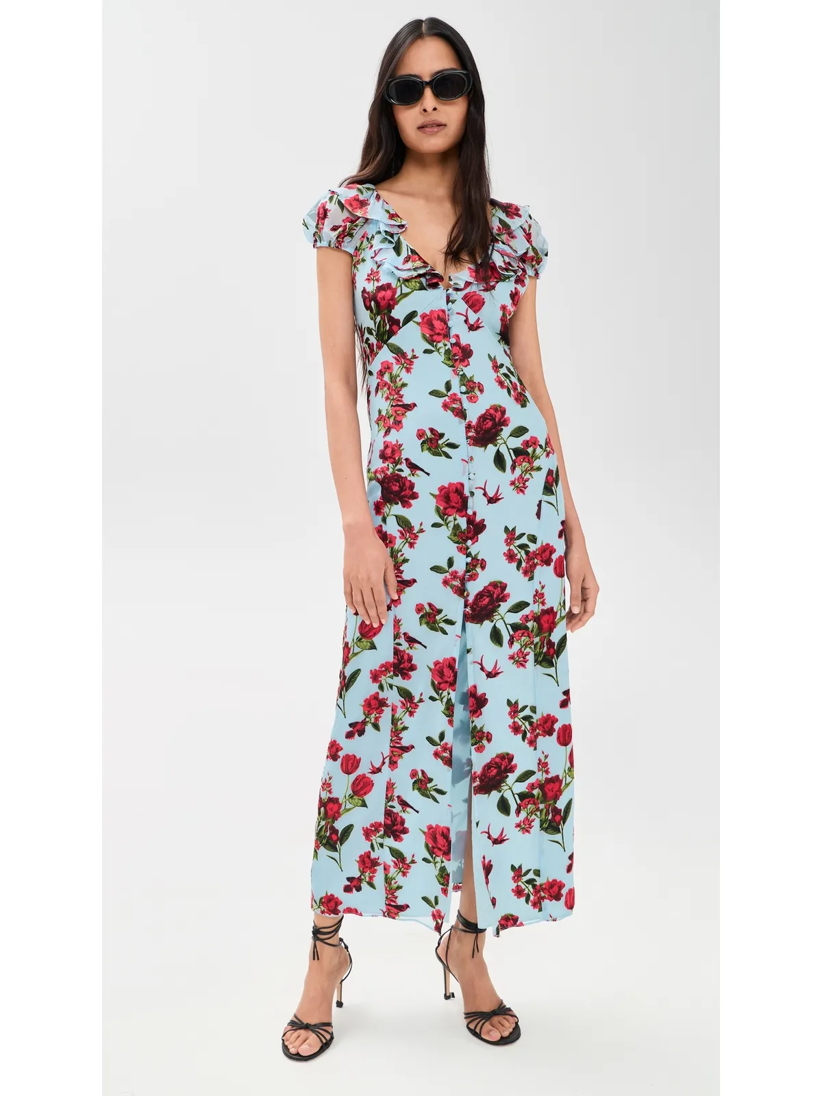 ALICE + OLIVIA ターラ 半袖フリル付き 深いVネック スリップドレス - 画像5