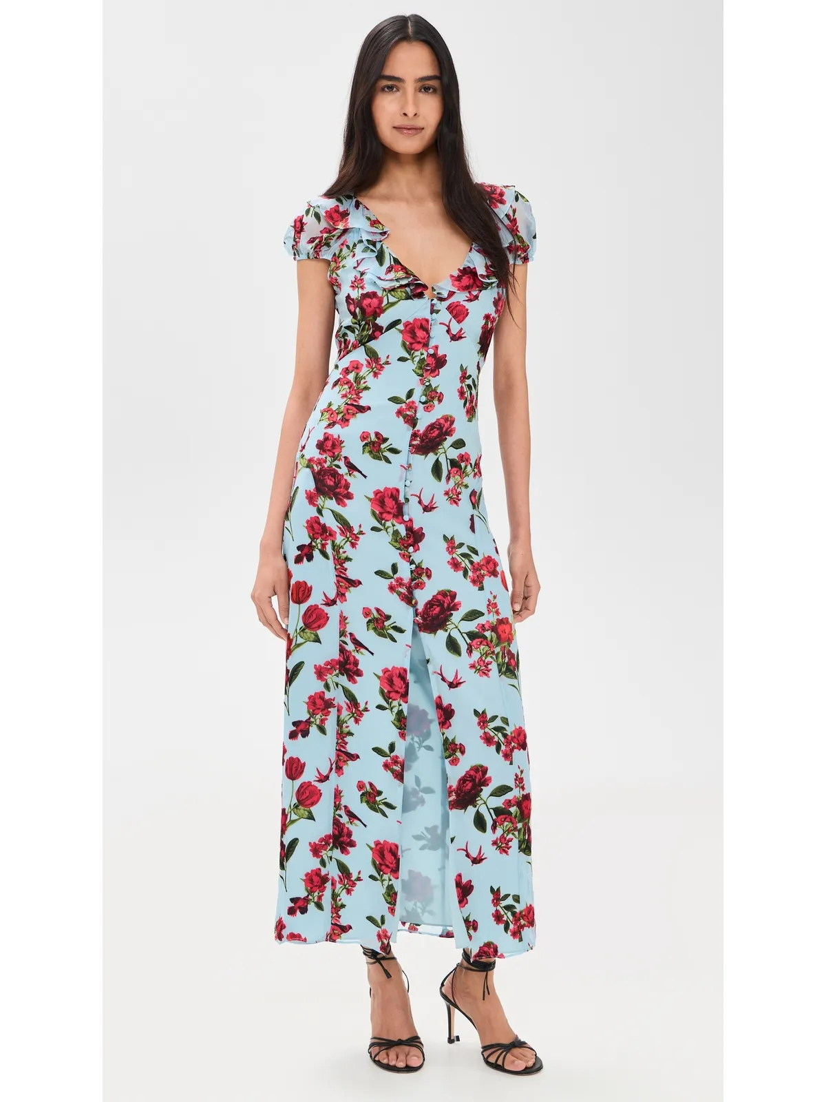 ALICE + OLIVIA ターラ 半袖フリル付き 深いVネック スリップドレス - 画像2