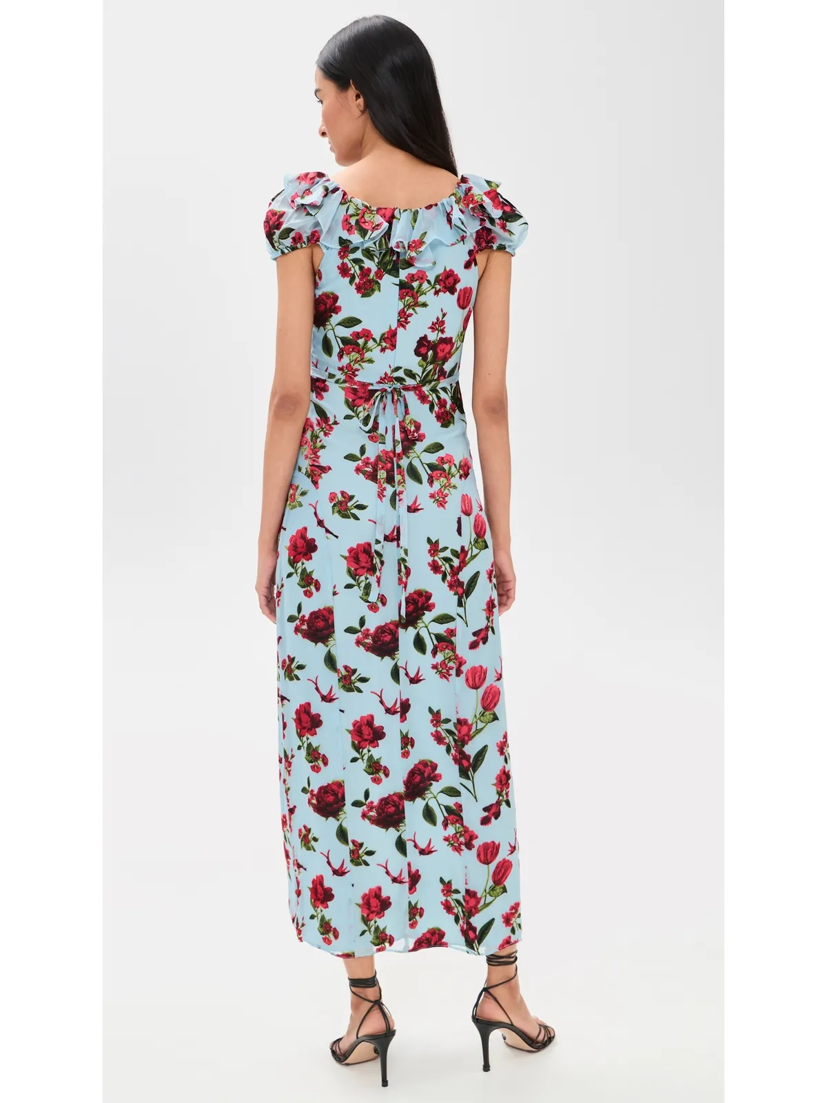 ALICE + OLIVIA ターラ 半袖フリル付き 深いVネック スリップドレス - 画像3