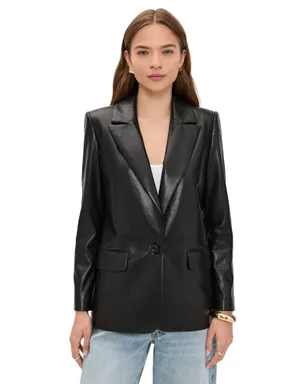 ALICE + OLIVIA デニー ヴィーガン レザー ノッチカラー ブレザー ブラック - サムネイル1