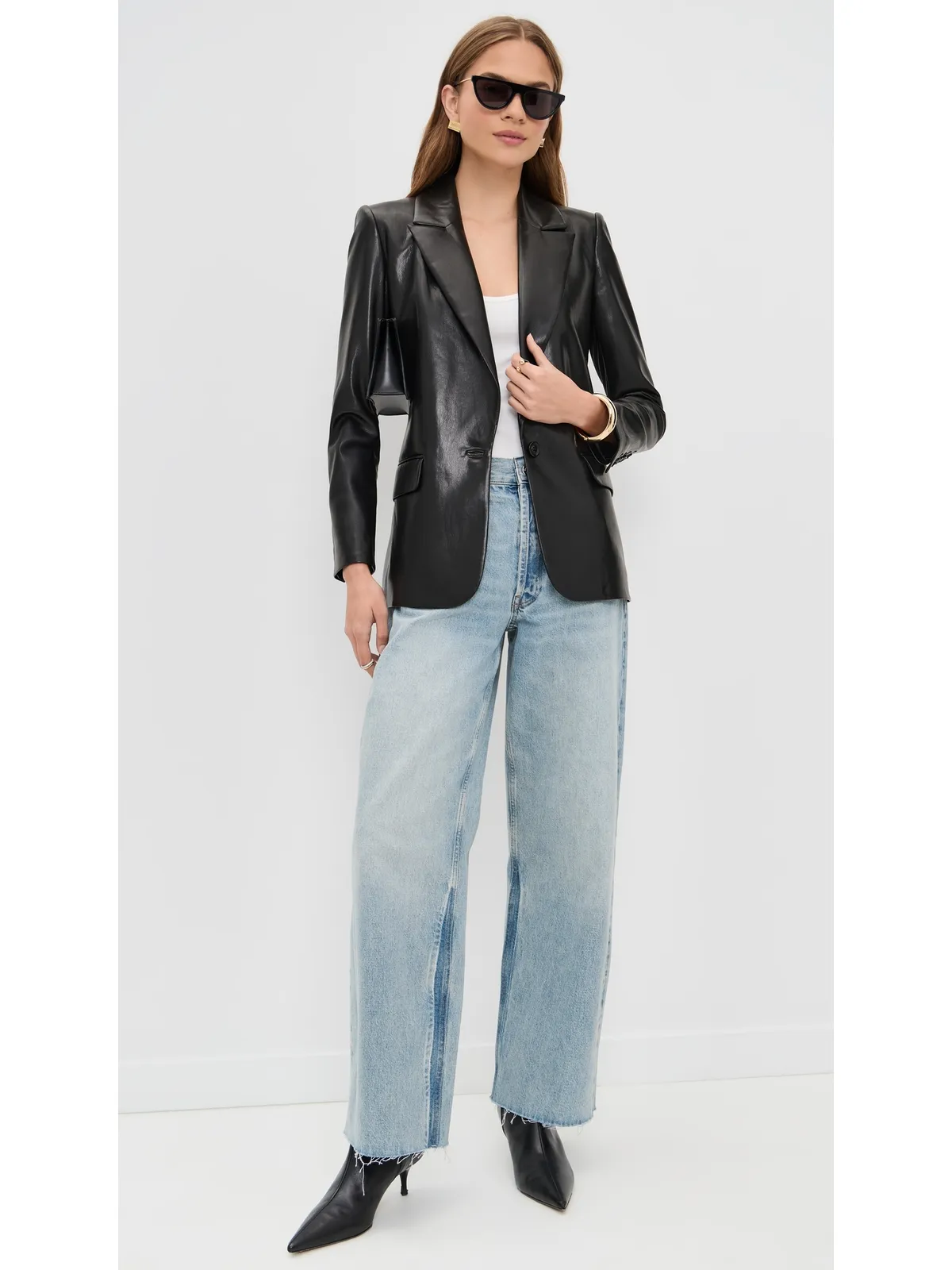 ALICE + OLIVIA デニー ヴィーガン レザー ノッチカラー ブレザー ブラック - 画像5