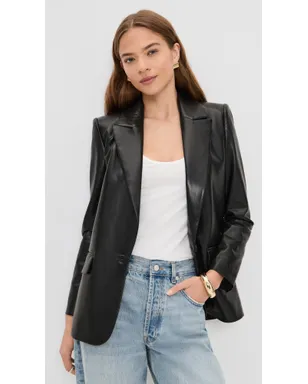 ALICE + OLIVIA デニー ヴィーガン レザー ノッチカラー ブレザー ブラック - サムネイル2