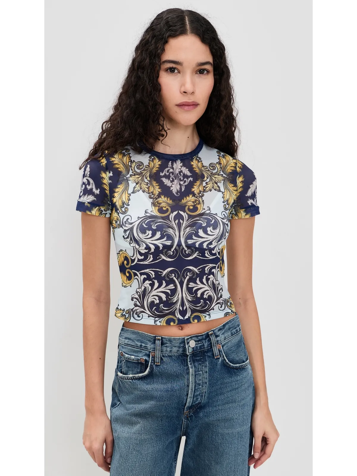 ALICE + OLIVIA テス メッシュTシャツ アンティークスクロール柄 - 画像2