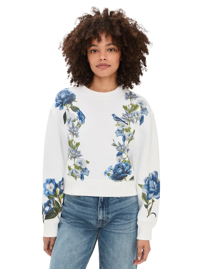Alice + Olivia ALICE + OLIVIA Russell Embellished Relaxed Crew Neck Sweatshirt 花柄プリント オフホワイトの商品画像
