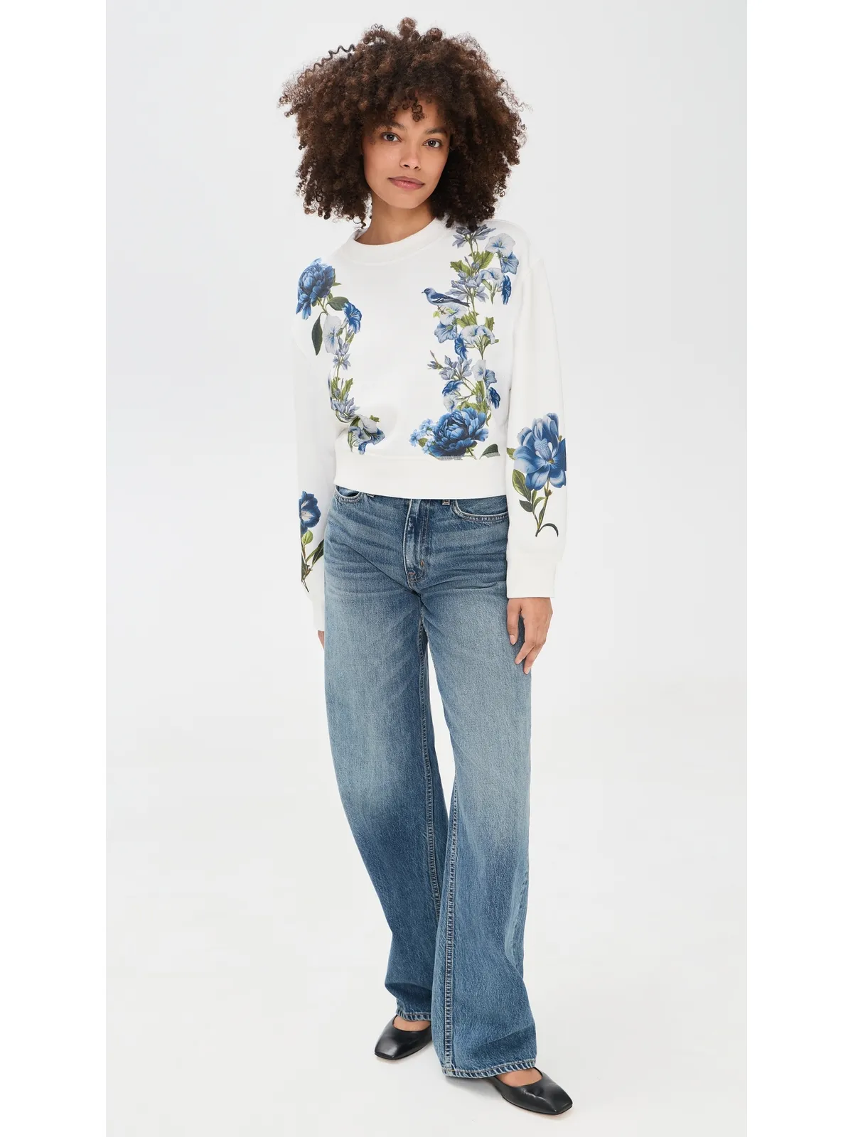 ALICE + OLIVIA Russell Embellished Relaxed Crew Neck Sweatshirt 花柄プリント オフホワイト - 画像5