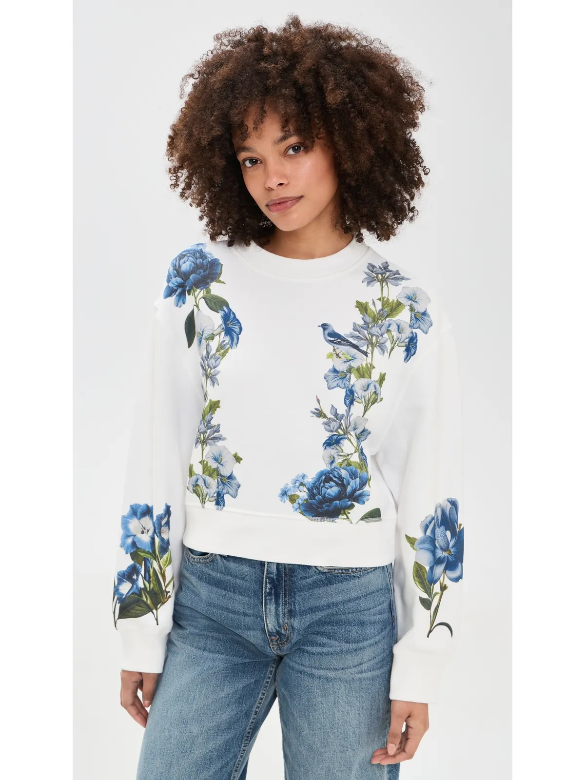 ALICE + OLIVIA Russell Embellished Relaxed Crew Neck Sweatshirt 花柄プリント オフホワイト - 画像2