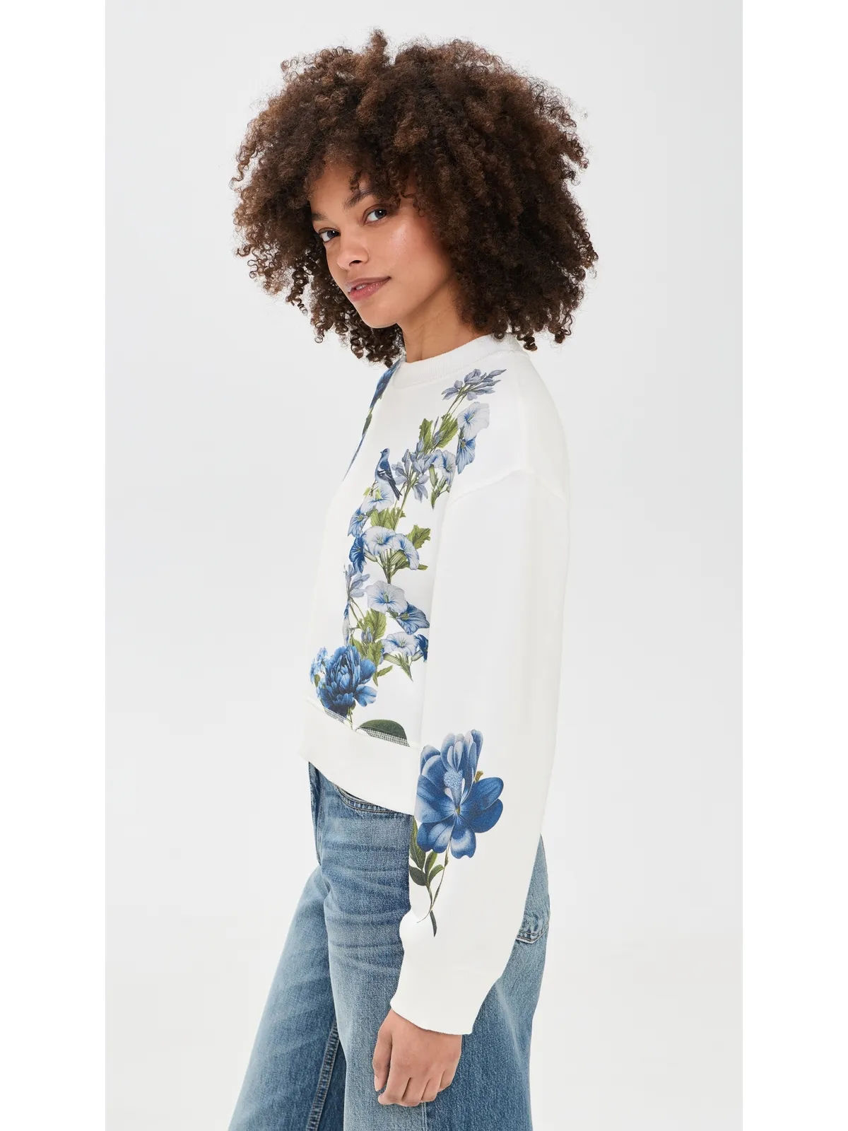 ALICE + OLIVIA Russell Embellished Relaxed Crew Neck Sweatshirt 花柄プリント オフホワイト - 画像4