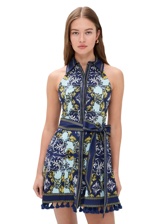 Alice + Olivia ALICE + OLIVIA Lucy Halter Mini Shirt Dress Antique Scrollの商品画像