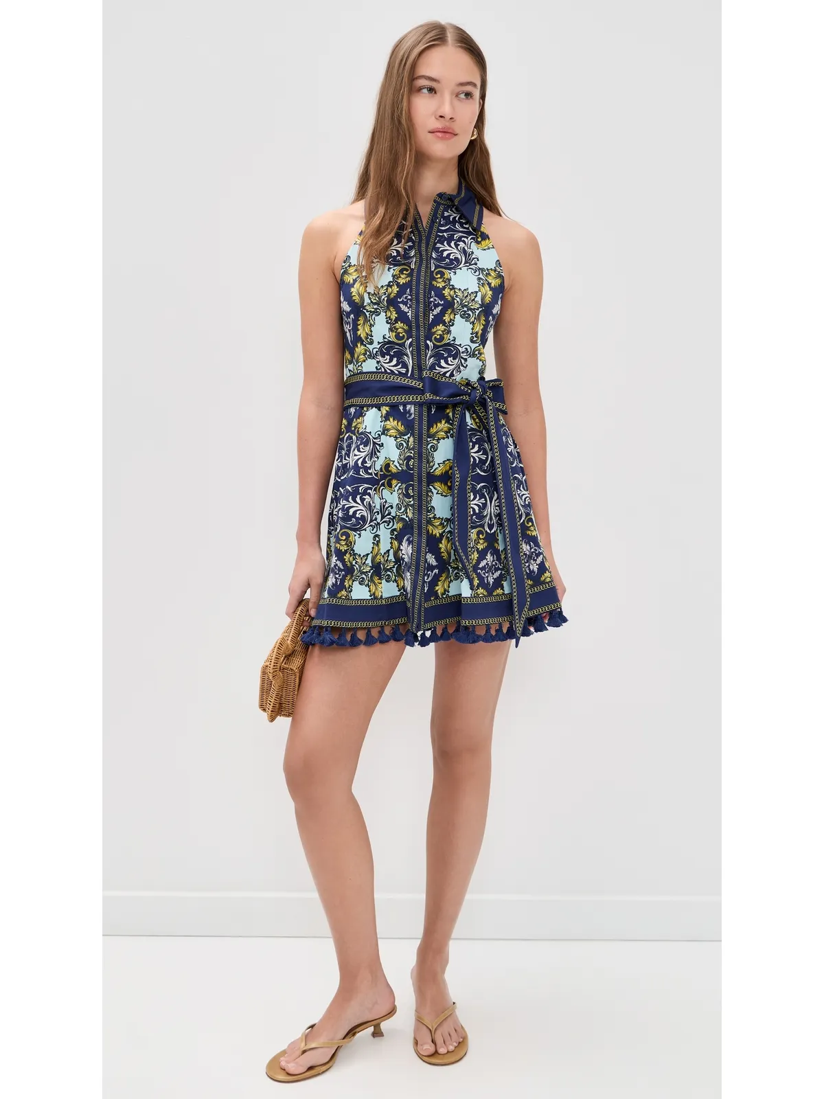 ALICE + OLIVIA Lucy Halter Mini Shirt Dress Antique Scroll - 画像5