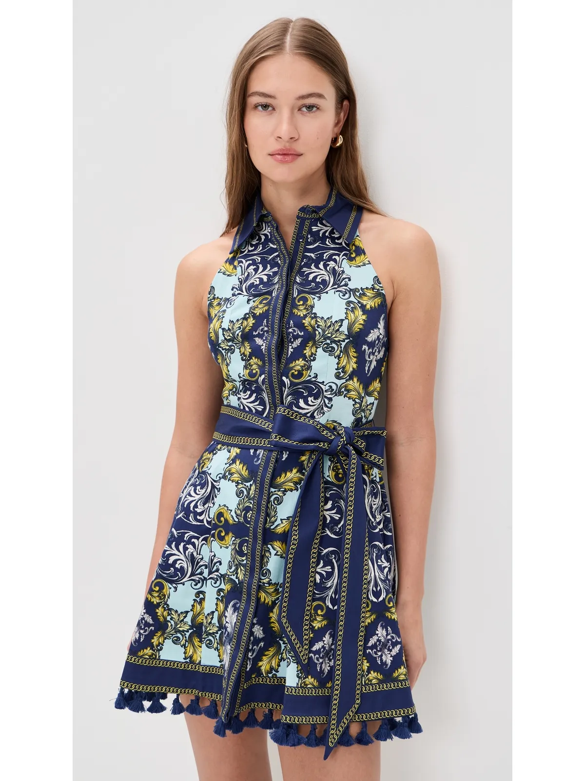 ALICE + OLIVIA Lucy Halter Mini Shirt Dress Antique Scroll - 画像2