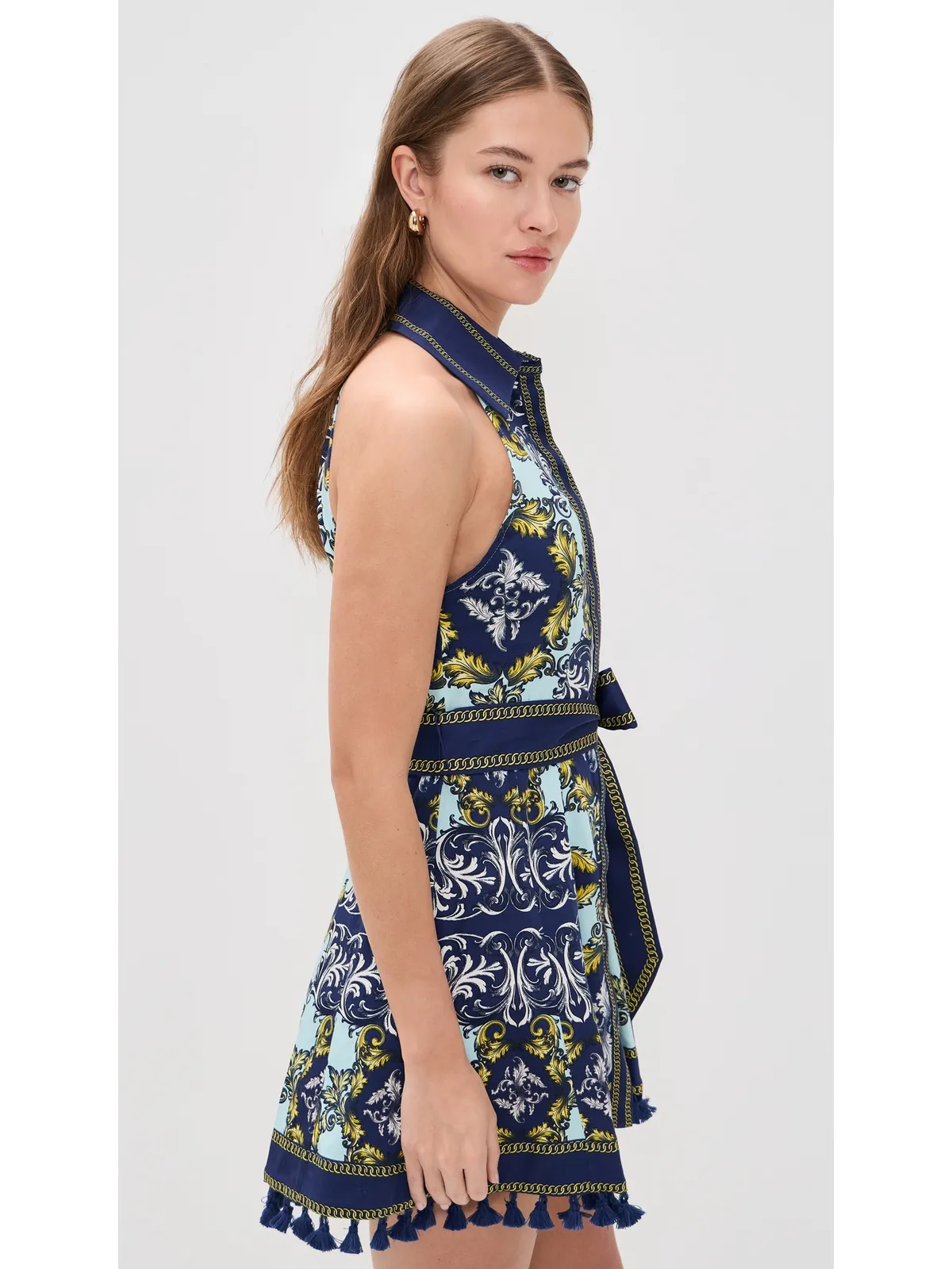 ALICE + OLIVIA Lucy Halter Mini Shirt Dress Antique Scroll - 画像4