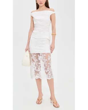 ALICE + OLIVIA メディン エンベリッシュド レース ミディ・スリップ・スカート オフホワイト - サムネイル5