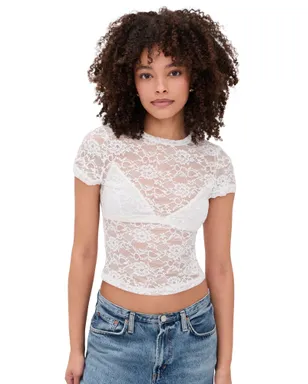 ALICE + OLIVIA Tess Lace Tee Off White - サムネイル1