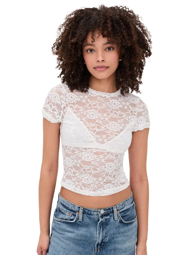 Alice + Olivia ALICE + OLIVIA Tess Lace Tee Off Whiteの商品画像