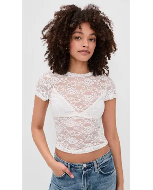 ALICE + OLIVIA Tess Lace Tee Off White - サムネイル2