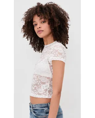 ALICE + OLIVIA Tess Lace Tee Off White - サムネイル4