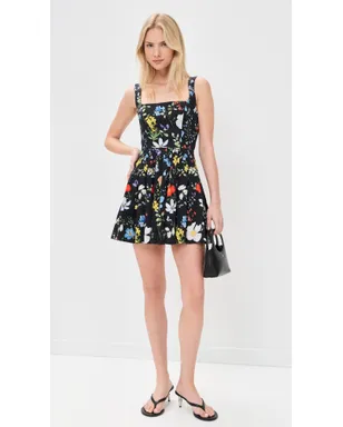 ALICE + OLIVIA Veda プリーツミニドレス ツイジング ヴァインズ ブラック - サムネイル5