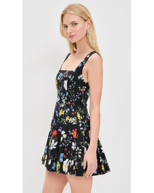 ALICE + OLIVIA Veda プリーツミニドレス ツイジング ヴァインズ ブラック - サムネイル4