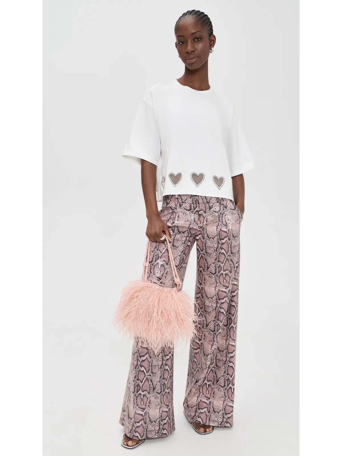 ALICE + OLIVIA オーバーサイズ クロップド クリスタルハートTシャツ - 画像5