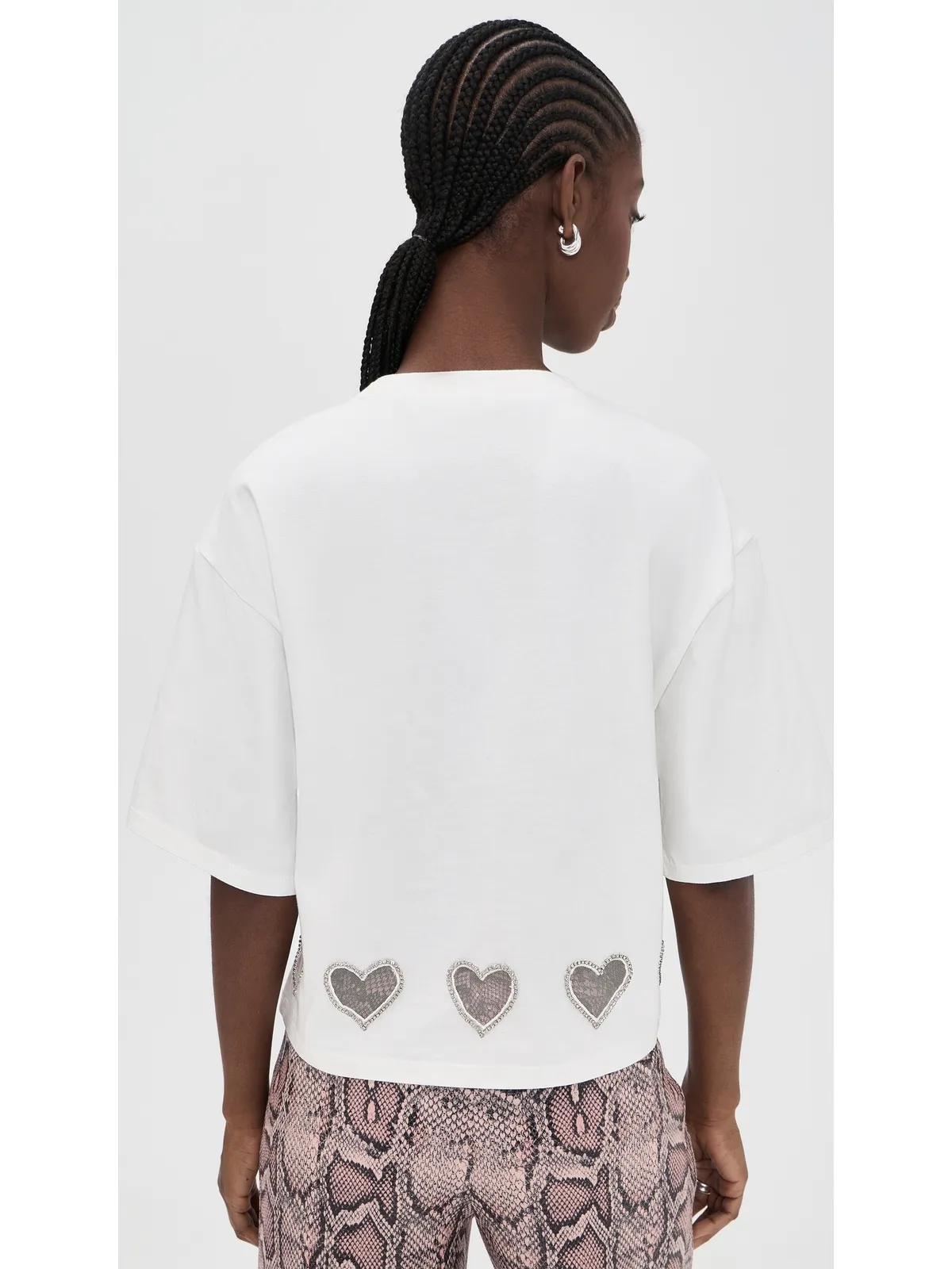 ALICE + OLIVIA オーバーサイズ クロップド クリスタルハートTシャツ - 画像3
