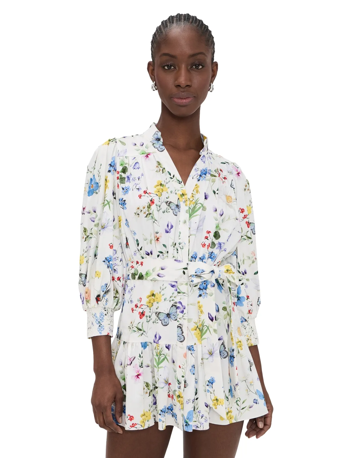 ALICE + OLIVIA コラ ティアード ミニ シャツドレス Twisting Vines Off White - 画像1
