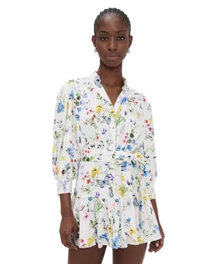 ALICE + OLIVIA コラ ティアード ミニ シャツドレス Twisting Vines Off White - サムネイル1