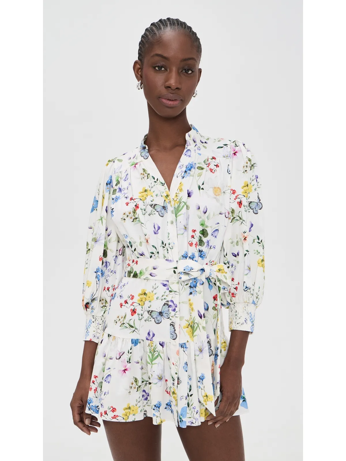 ALICE + OLIVIA コラ ティアード ミニ シャツドレス Twisting Vines Off White - 画像2