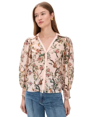 ALICE + OLIVIA Charis 長袖ボタンダウンブラウス Sunset Grove English Rose - サムネイル1