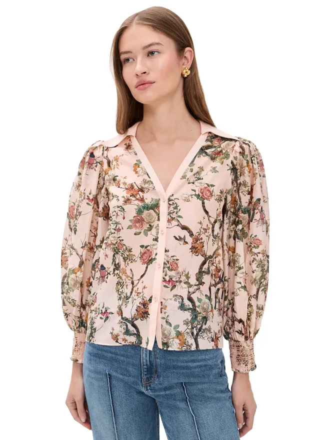 Alice + Olivia ALICE + OLIVIA Charis 長袖ボタンダウンブラウス Sunset Grove English Roseの商品画像